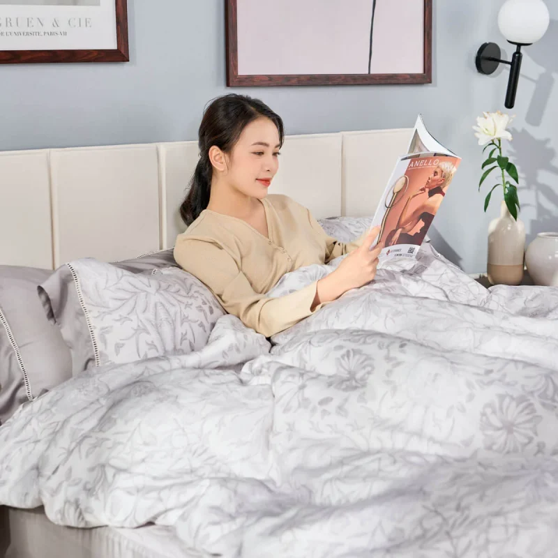 Bộ chăn ga chun chần gỗ thiên nhiên Amando Jamila 5 chi tiết