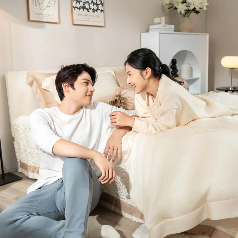 Bộ chăn ga lụa tencel cao cấp Amando Soulmate màu kem bền chắc