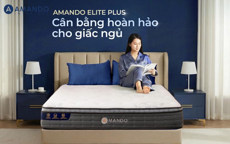 Nệm lò xo túi cao cấp Amando Elite Plus với độ dày khoảng 25cm
