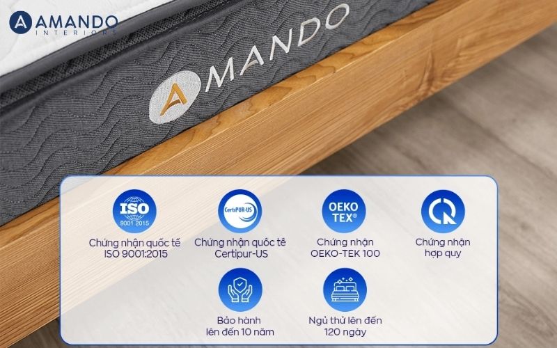 Các sản phẩm nệm Amando còn đạt nhiều chứng nhận chất lượng quốc tế