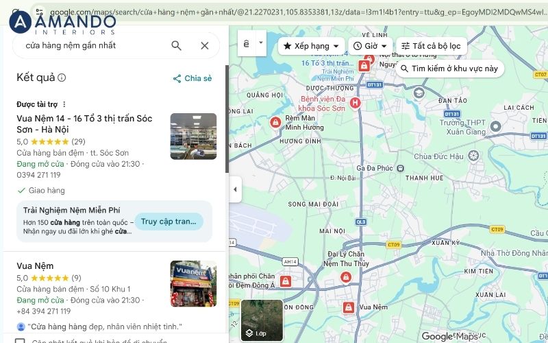 Cửa hàng nệm gần nhất – Cách tìm nhanh, chọn đúng địa chỉ 2 Sử dụng Google Maps để tìm cửa hàng nệm gần nhất