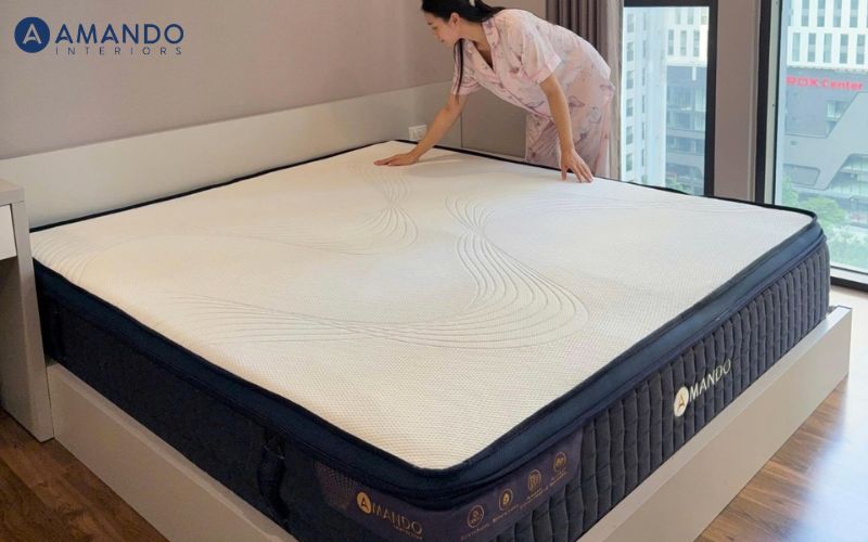 Mua nệm ở đâu quận 9 chất lượng, uy tín, giá tốt? 2 Nệm Amando được sản xuất với công nghệ hiện đại, kết hợp lò xo túi độc lập và foam cao cấp