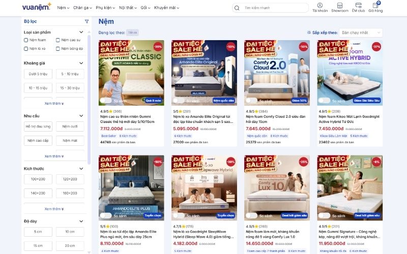 Chọn mua nệm chất lượng tại website Vua Nệm
