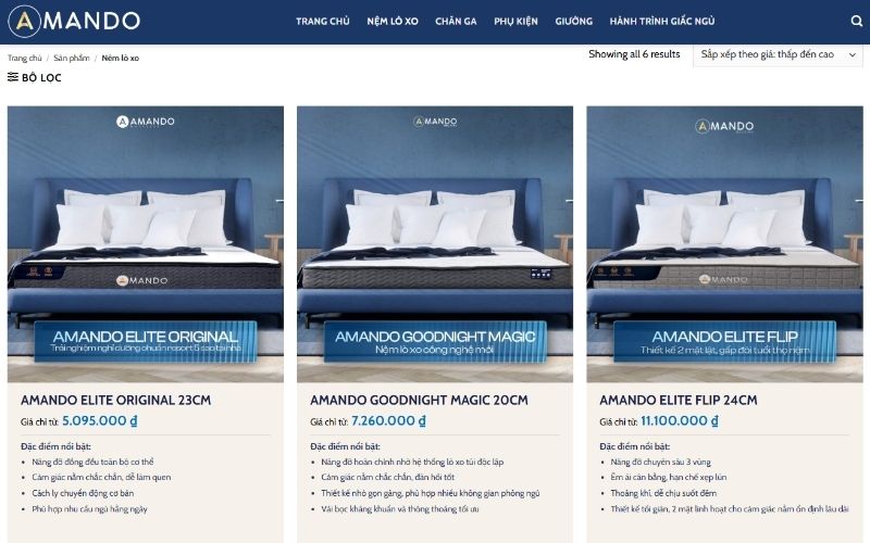 Mua nệm lò xo Amando dễ dàng trên website
