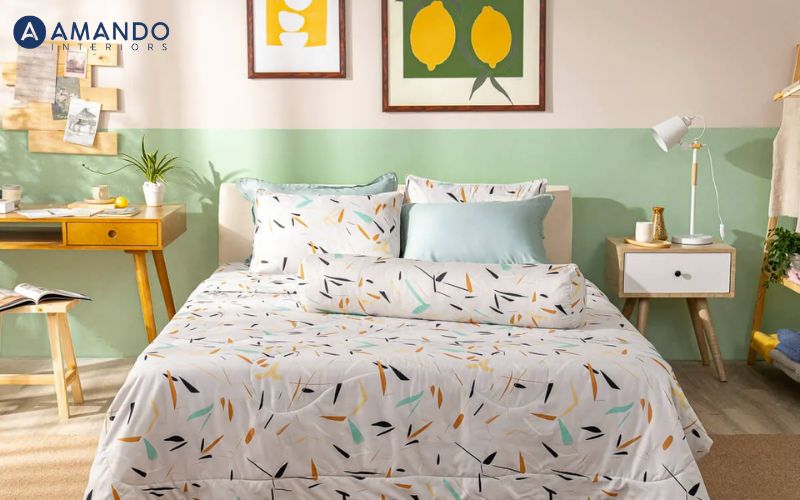 Bộ ga chun Microfiber Amando Ellie họa tiết 4 chi tiết