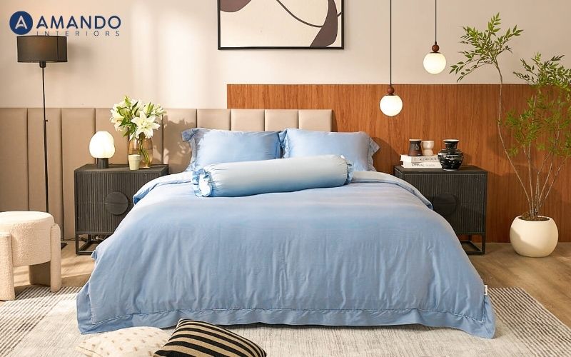 Giải đáp: Chăn ga gối đệm cưới nên chọn màu gì phong thủy? 8 Bộ chăn ga phủ chần Amando Élan xanh dương