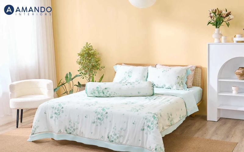 Nên mua chăn ga gối nệm cưới của hãng nào đẹp, chất lượng? 17 Bộ chăn ga chun chần sợi gỗ thiên nhiên Amando Jamila